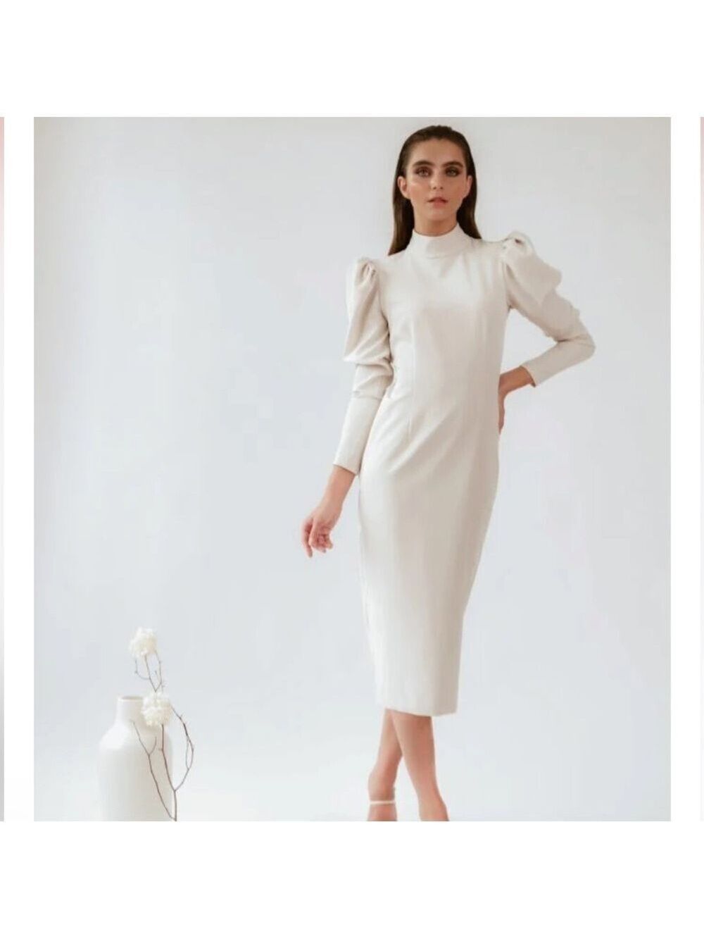 Ivory Puff sleeve Midi dress